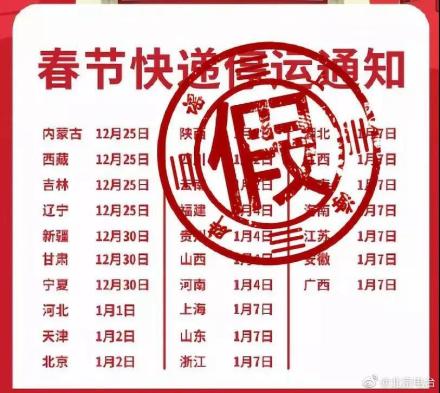 临近春节快递停运_春节快递停运时间表_快递不停运辟谣